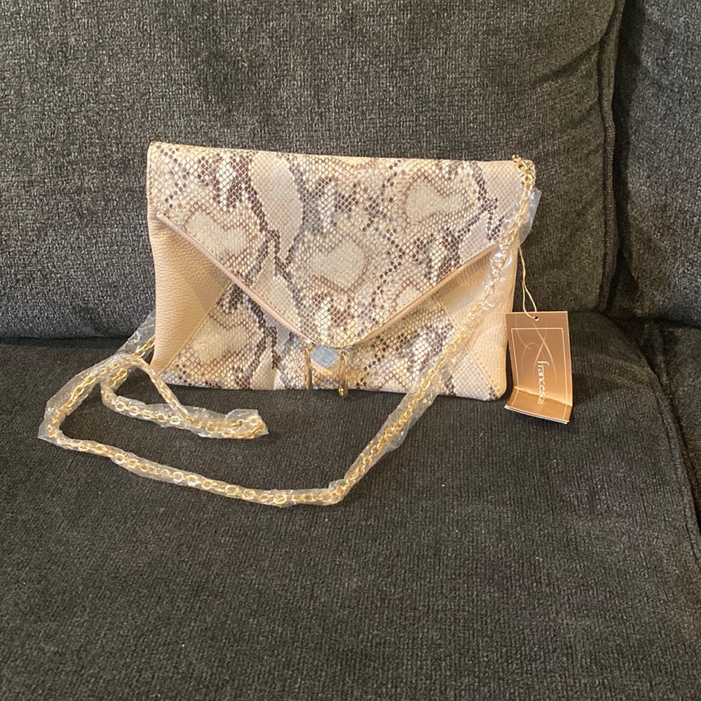 Cross body gold chain snake print bag